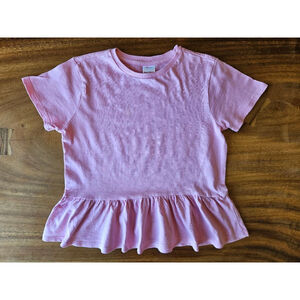 Girls Hanna Andersson Size 8 Pink Short Sleeve Ruffle Hem Tee
